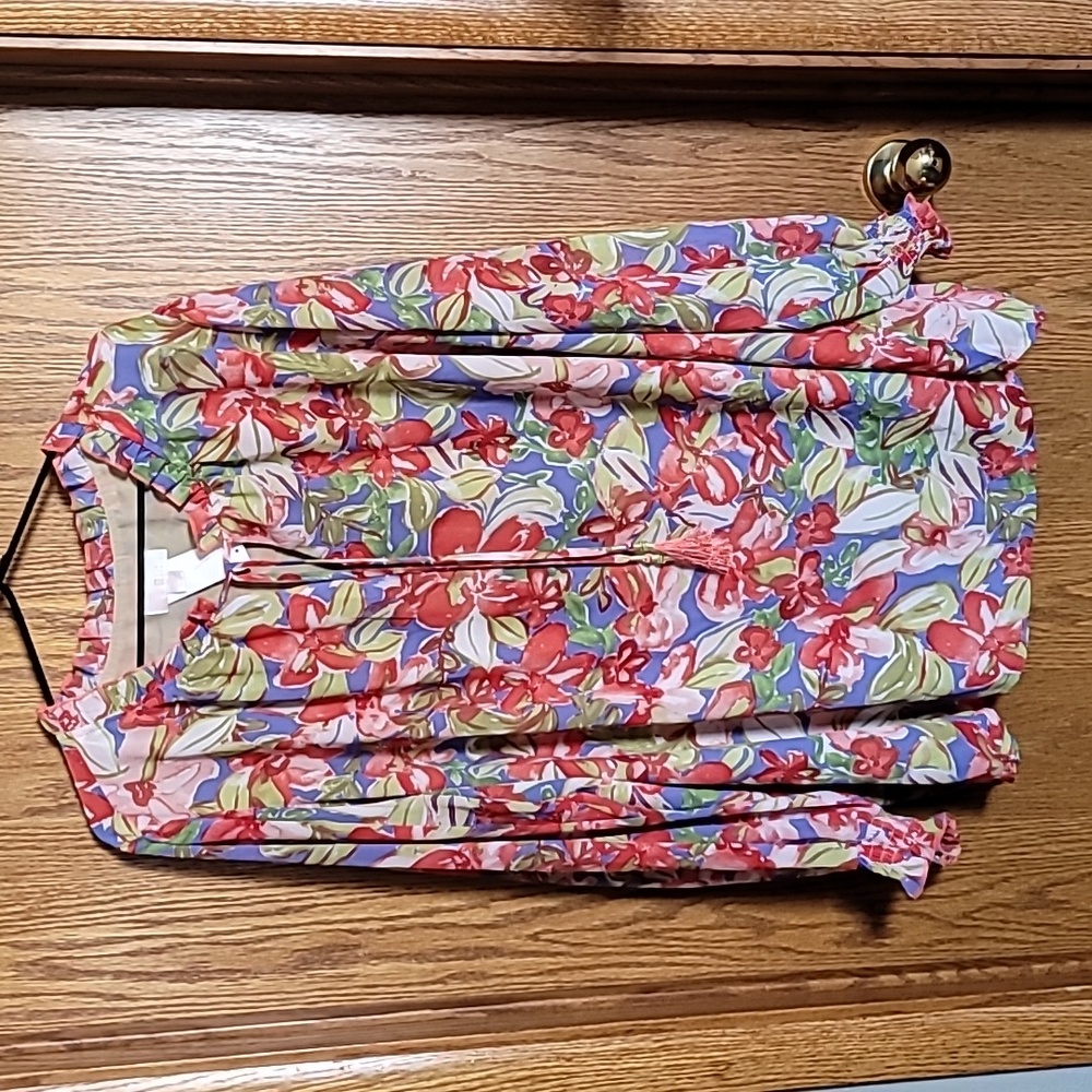 Floral print blouse with beaded tassels size 3x